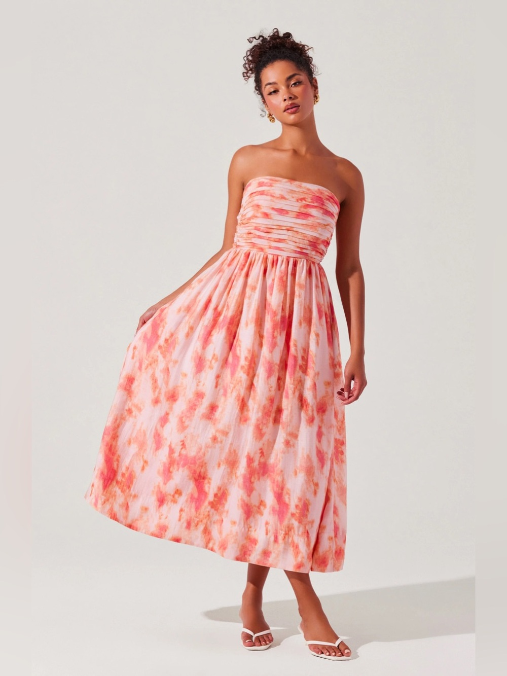 NWT - ASTR The Label Strapless Coral Tie-Dye Midi Dress (M)
